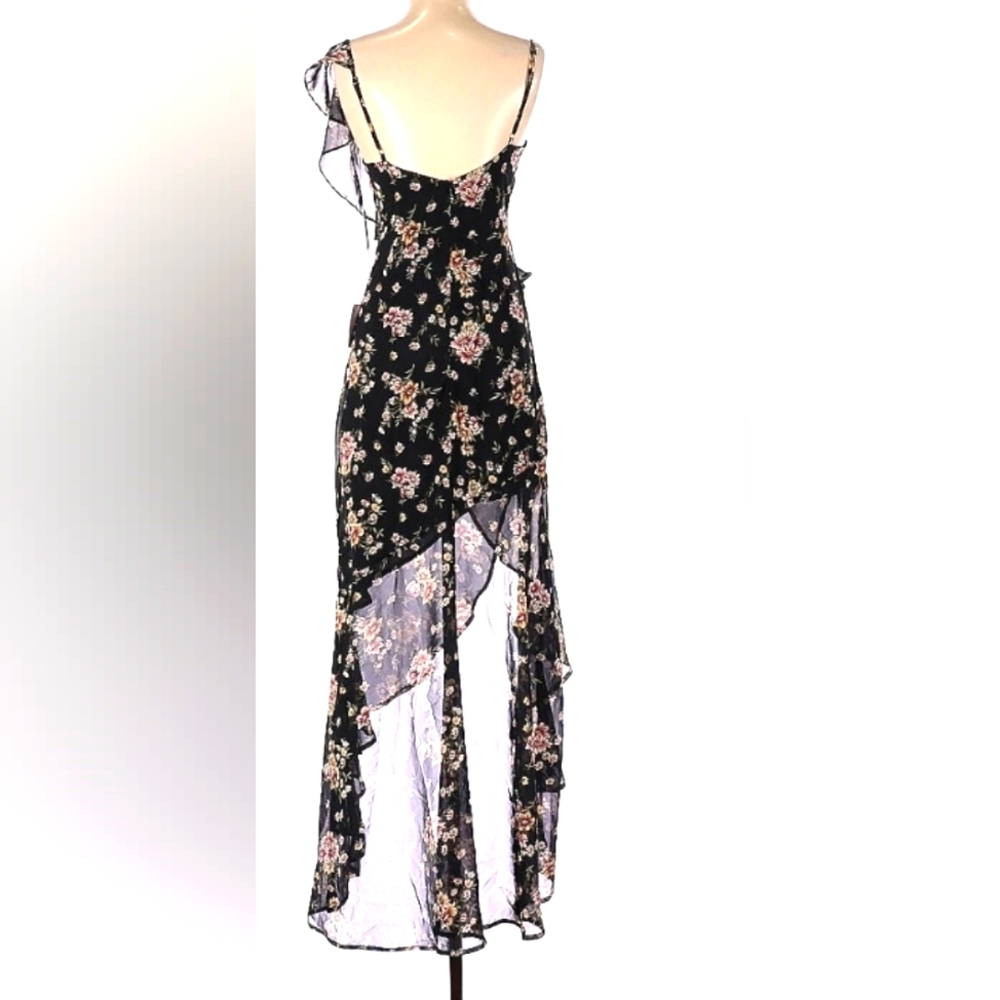 NWT LULUS Harmonia Black Floral Print High-Low Maxi Dress SIZE XS - Picture 6 of 6